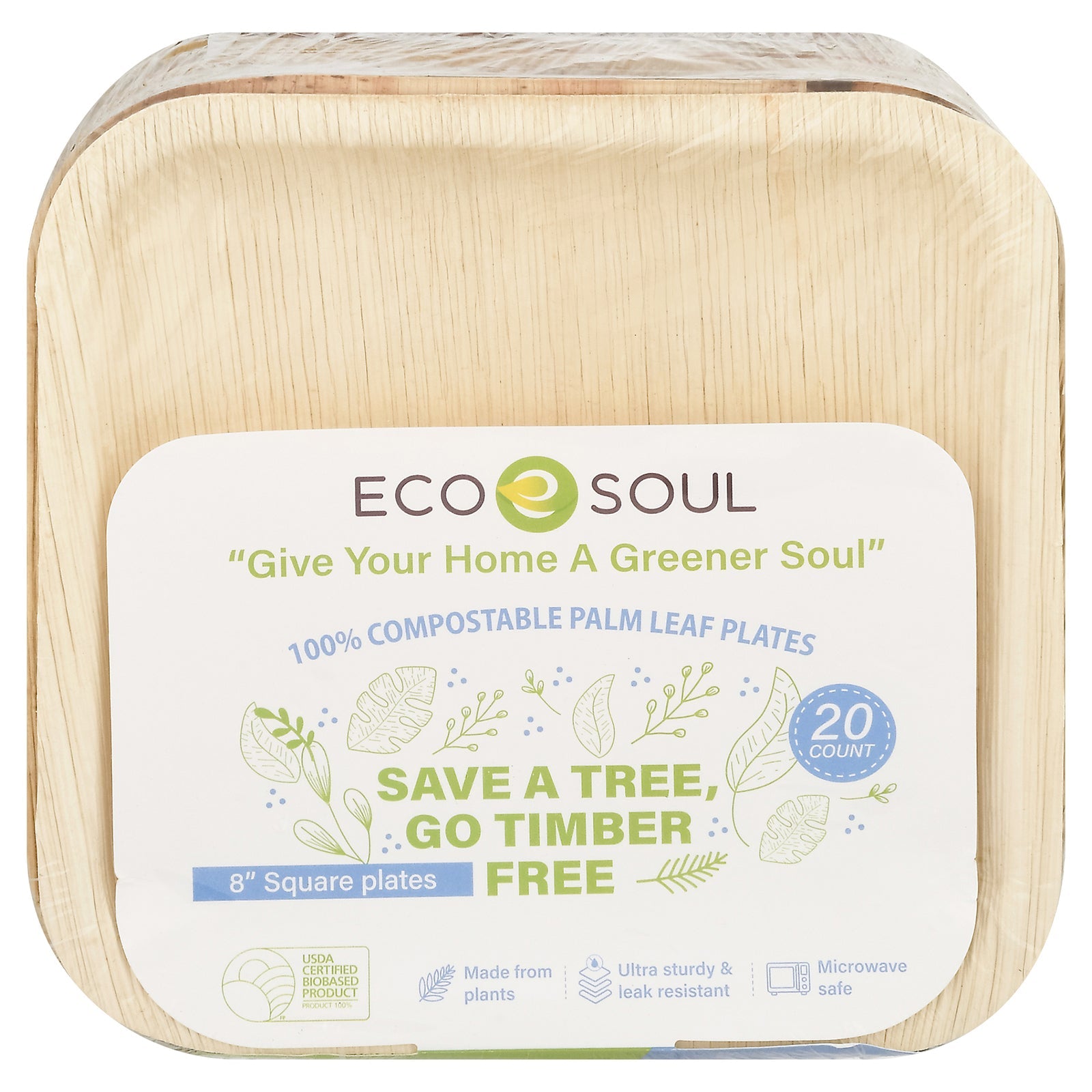 Ecosoul Home Square Palm Leaf Plates: Eco-Friendly, 8" Case of 200 (8 Plates Per Pack)