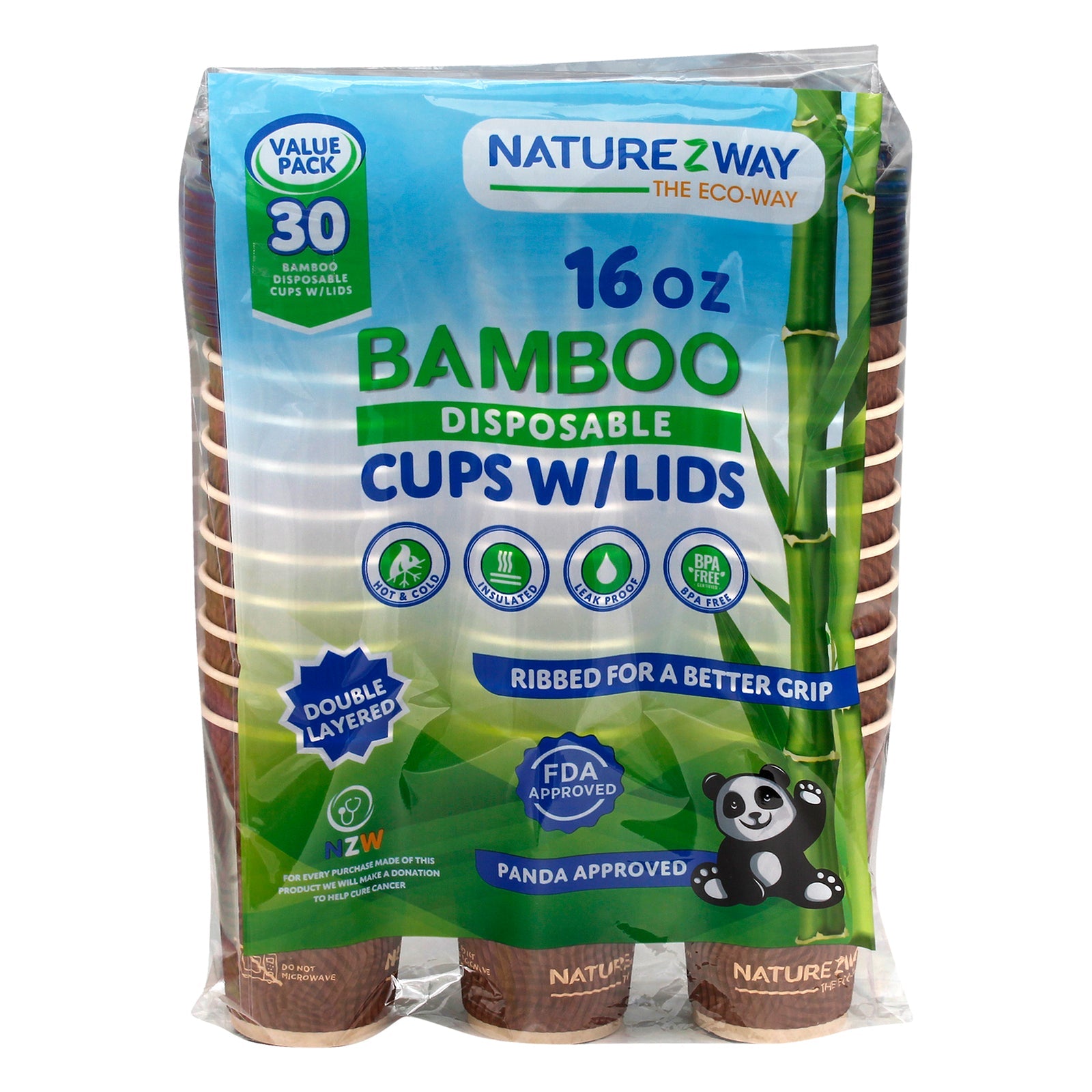 Naturezway 30-Count Bamboo Cups and Lids - Case of 8