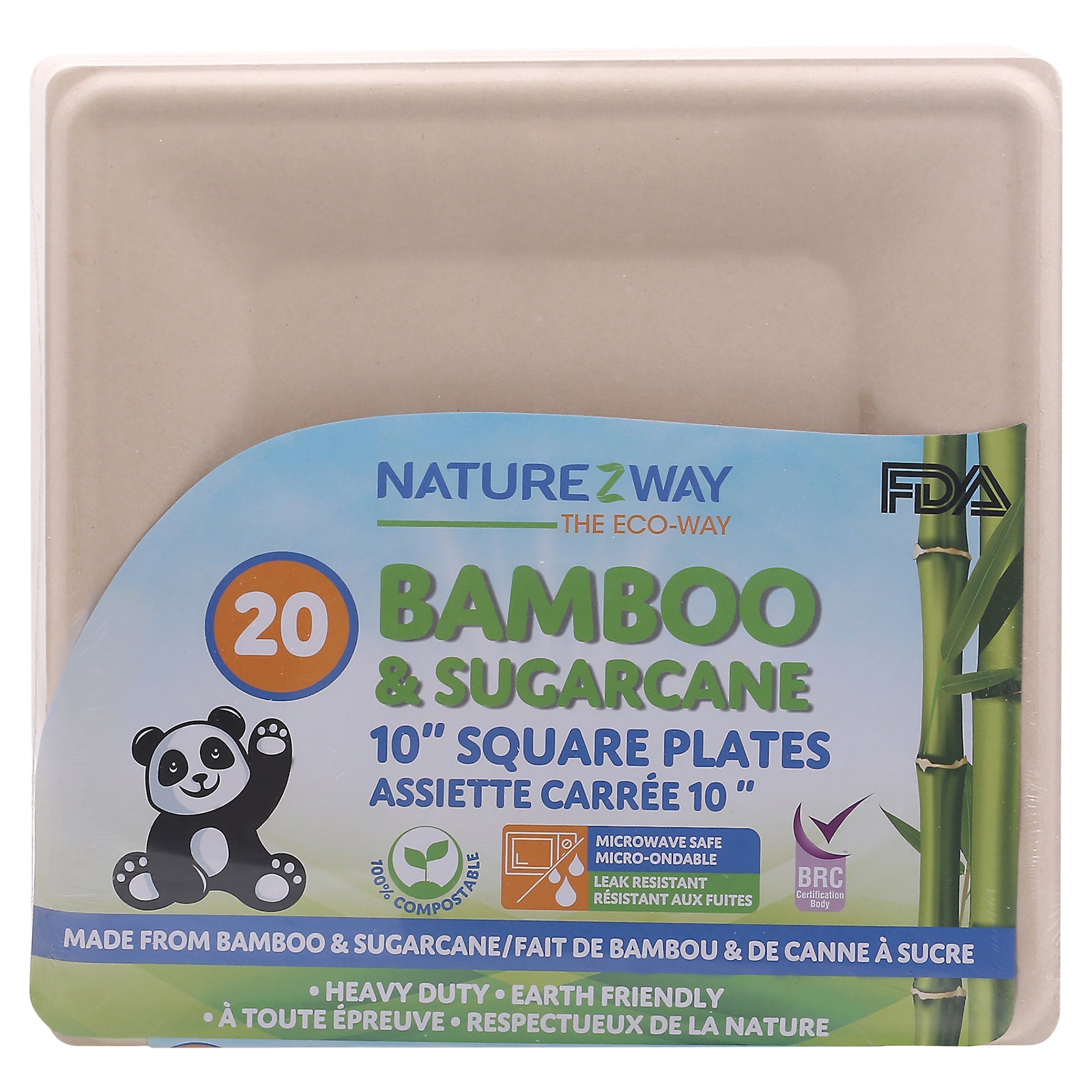 Naturezway 200 Disposable 10" Bamboo Square Plates