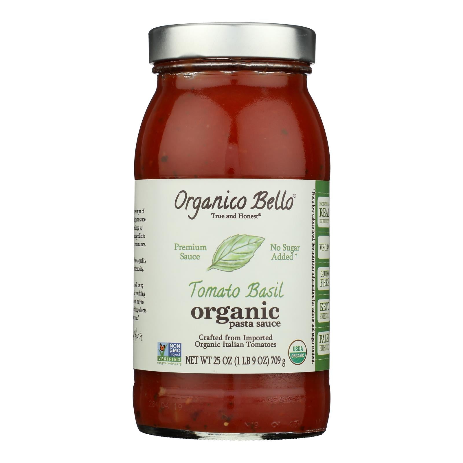 Organico Bello Basil Tomato Pasta Sauce 25 oz – Organic Italian Sauce (Case of 6)