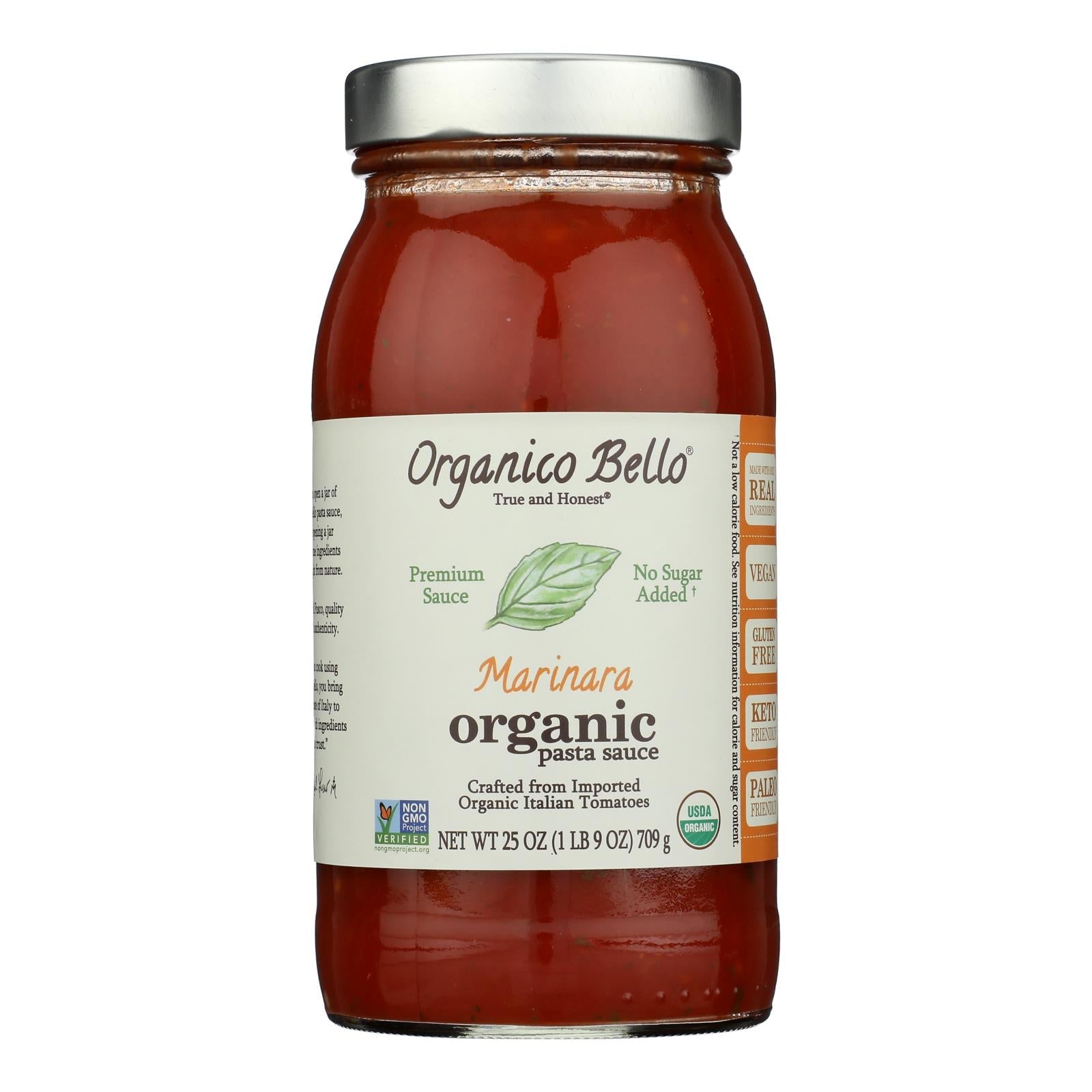 Organico Bello Marinara Pasta Sauce 25 oz – Organic Italian Tomato Sauce (Case of 6)