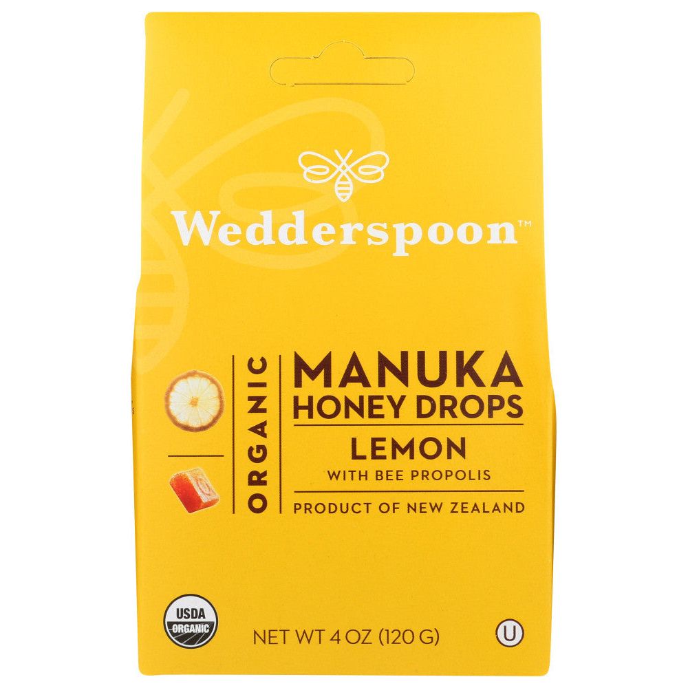 Wedderspoon Manuka Honey Drops Lemon With Bee Propolis Organic