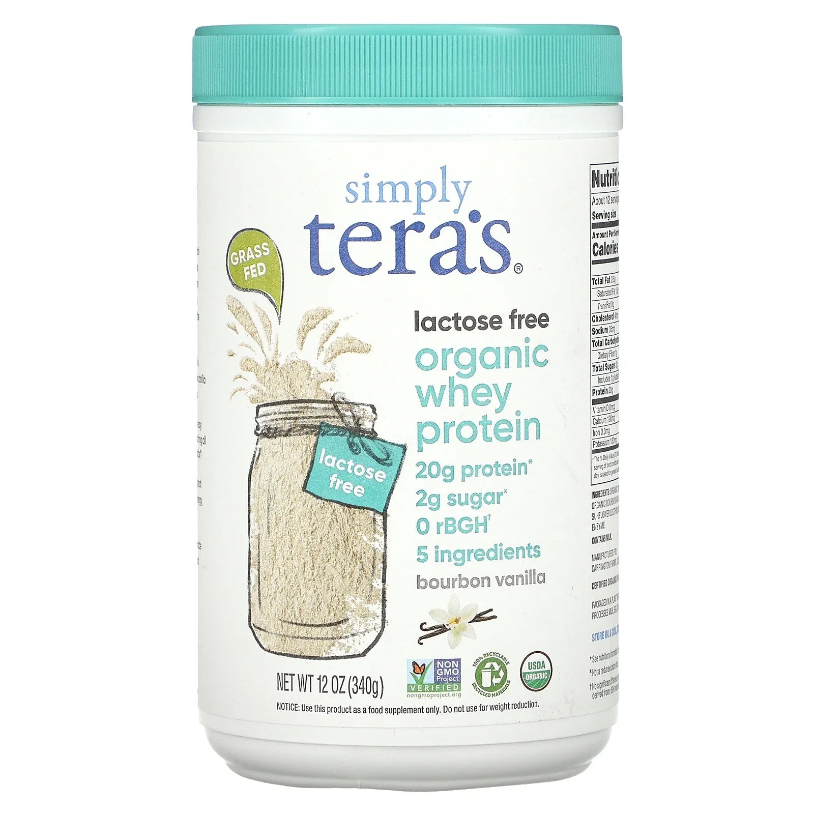 Simply Tera's Organic Whey Protein, Vanilla 12 oz - Gluten-Free Protein Powder