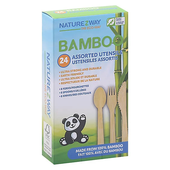 Naturezway Disposable Bamboo Cutlery Assortment 24 Ct