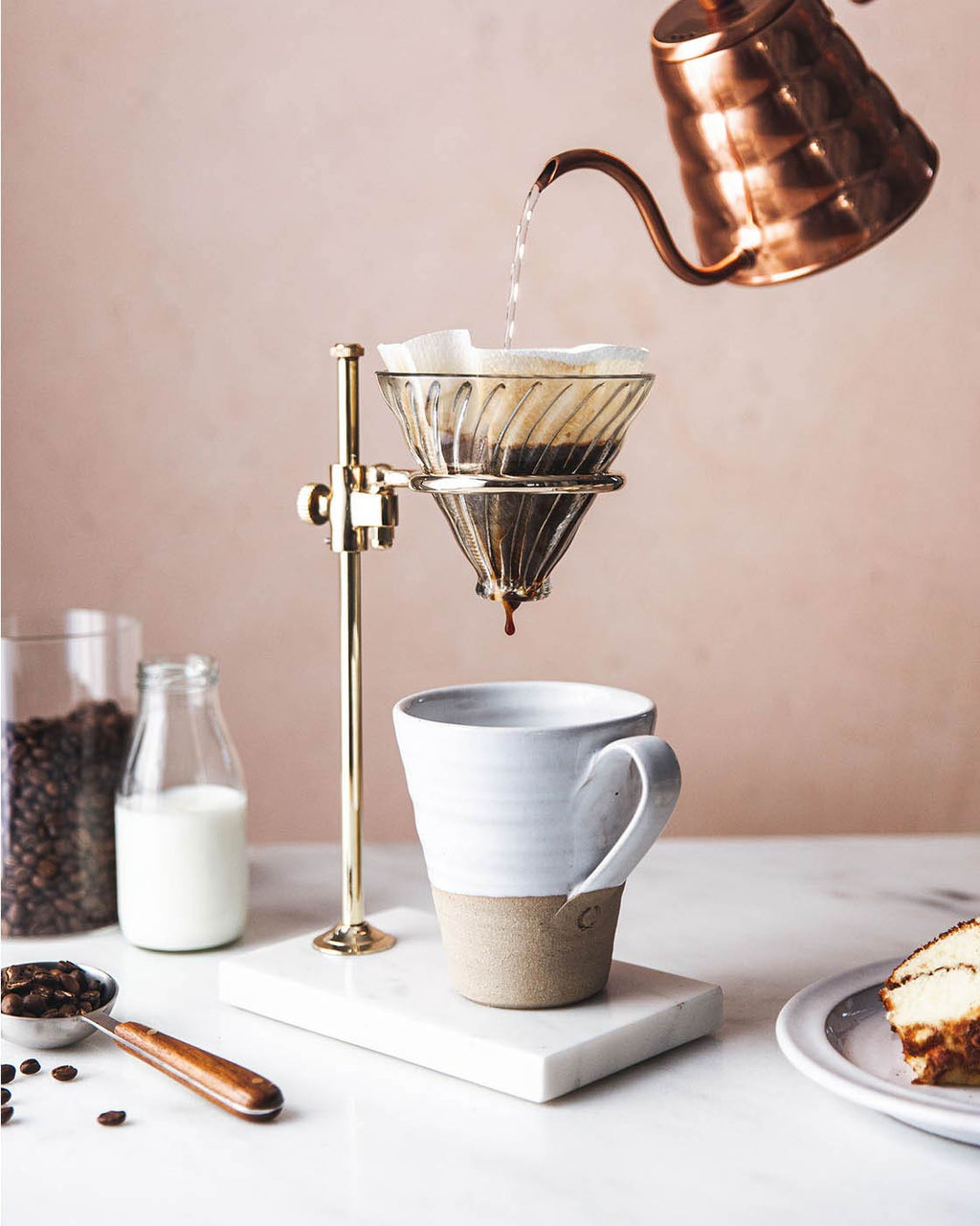 Brass and Marble Pour Over Stand