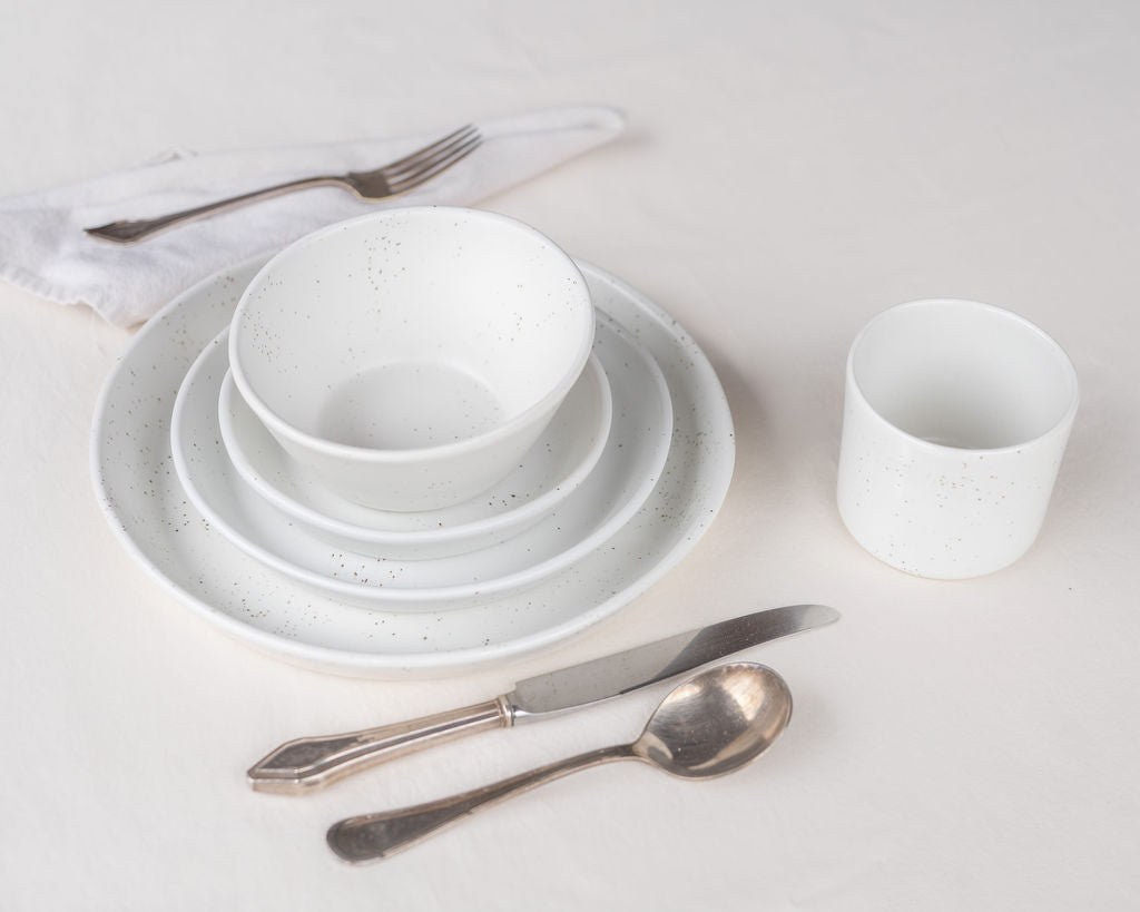 Haand 5 Piece Skali Coupe Dinner Setting, Handmade, Lead-free, glazed white porcelain