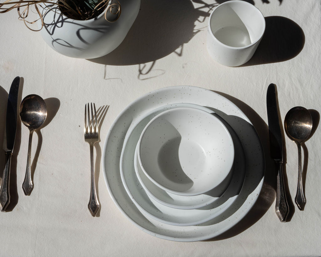 Haand 5 Piece Skali Coupe Dinner Setting, Handmade, Lead-free, glazed white porcelain