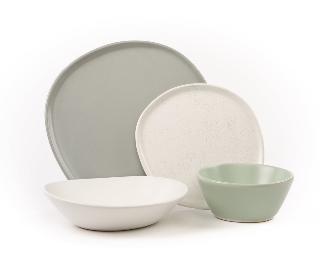 Haand 4 Piece Ripple Dinner Setting, Handmade, Lead-free, glazed white porcelain