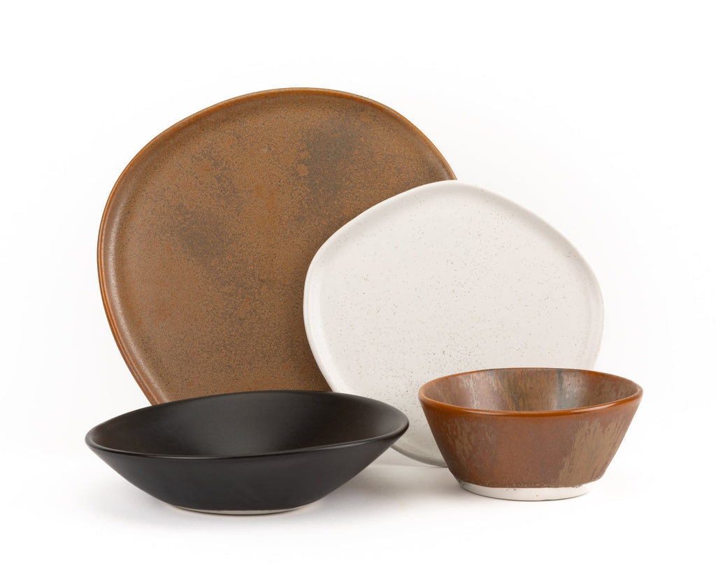 Haand 4 Piece Ripple Dinner Setting, Handmade, Lead-free, glazed white porcelain