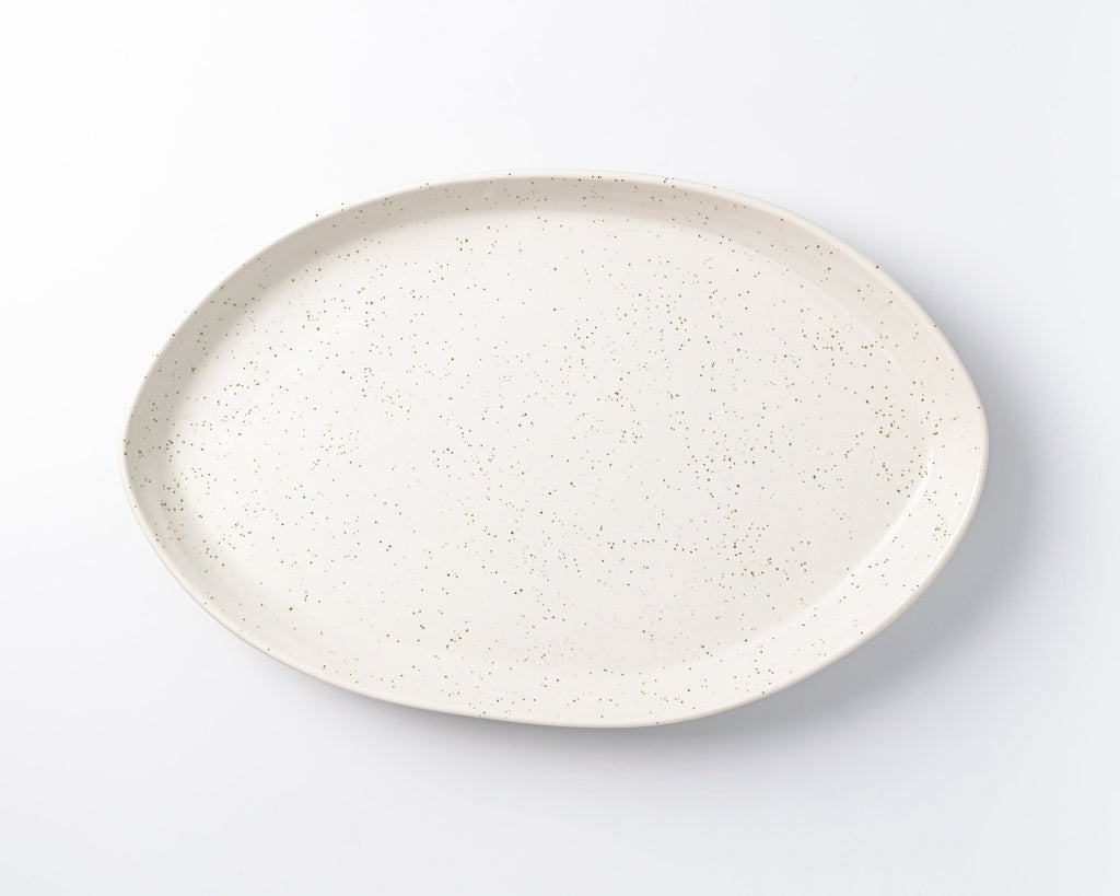Haand 15" Oval Platter, Ripple Tableware, Handmade, Lead-free, glazed white porcelain