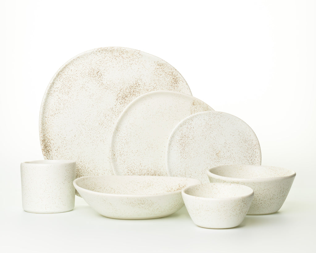 Haand 7 Piece Ripple Dinner Setting, Handmade, Lead-free, glazed white porcelain