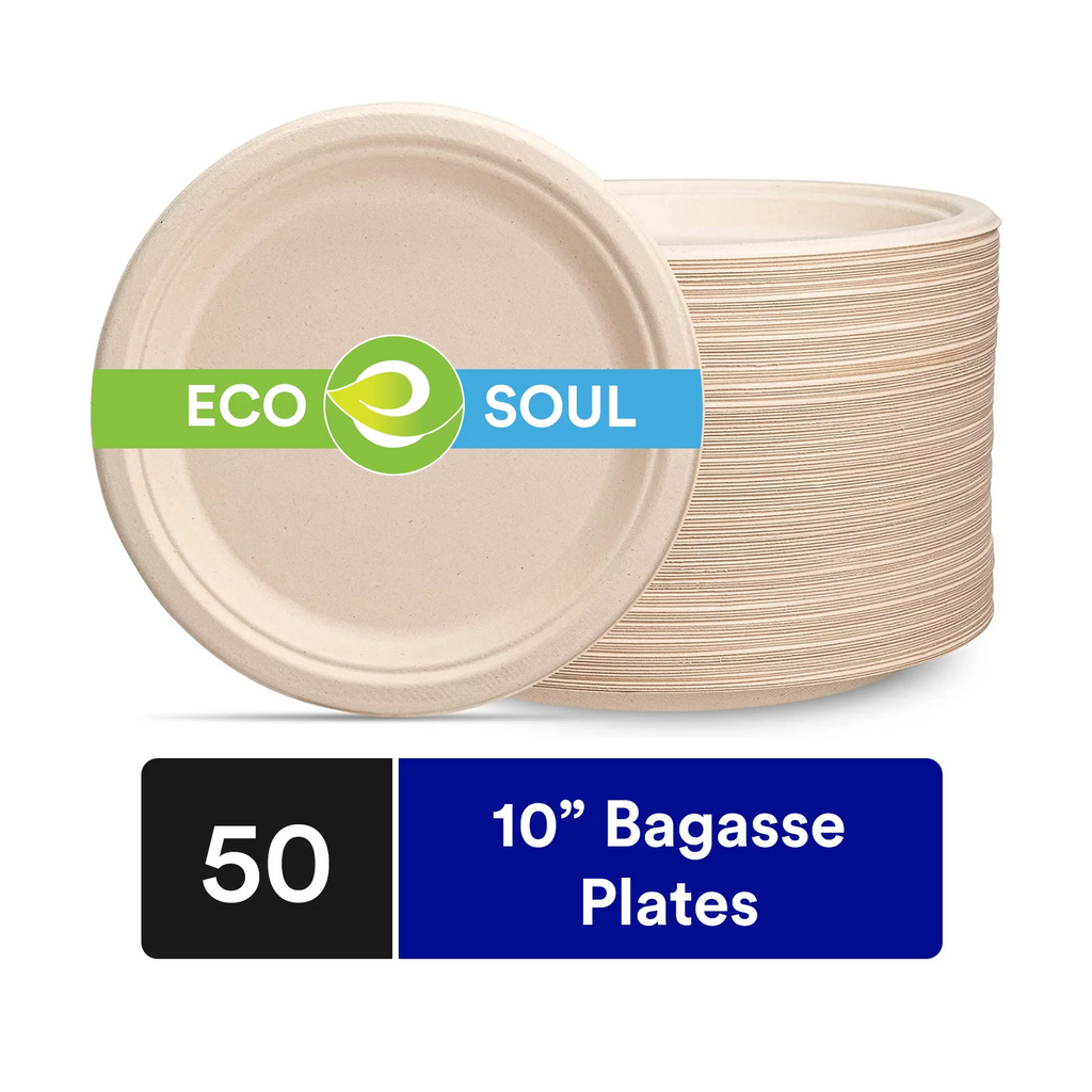 Ecosoul 10" Bagasse Round Plate - Case of 8 Packs (160 ct)
